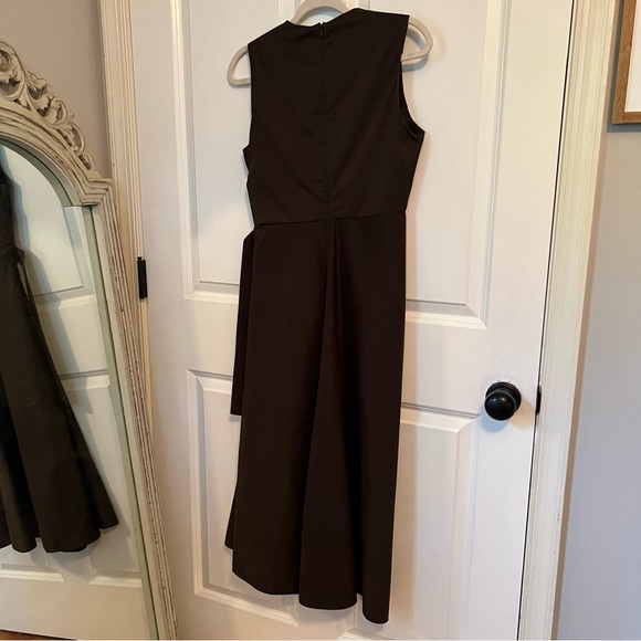 Zara Collection Dark Brown Sheath Mock Wrap Midi Dress Size M - Picture 11 of 14